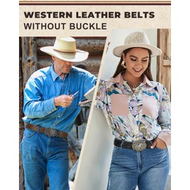 BELTROAD Western Leather Belt Strap for Men Women Cowboy Cowgirl Leather Mens Belts for Jeans Men‘s Birthday Belt Gifts 2 Pack Belts without Buckle