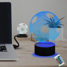 Fincoly Soccer Night Light for Boys Bedroom Decor Football 3D Optical 16 Color Change Touch Remote Control USB Charge Battery Powered Dimming Illusion Lamp Sport Game Decoration