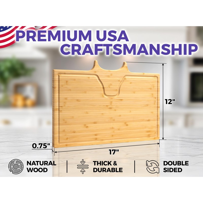 Straga Texas Bull BBQ Cutting Board – 17"x12" XL Bamboo