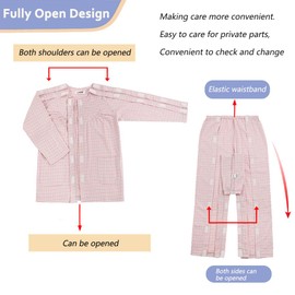 LAROTSUBA Men's Tear Away Surgery Recovery Suit,Comfortable Pajamas,Fully Open Post Surgery Suit,Paralyzed Bedridden Patient Clothing,Hospital Suit for Fracture/Surgery Patients L Blue Gray