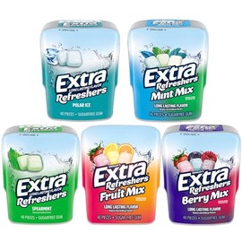 Sugar Free Gum Variety 5 Pack- Mint, Fruit Mix, Polar Ice, Spearmint, Berry (40 Piece Bottle, 5 Pack)