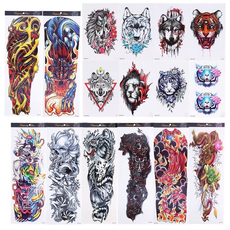 8 Sheets Full Sleeve Temporary Tattoos Stickers Watrproof 8 Sheets