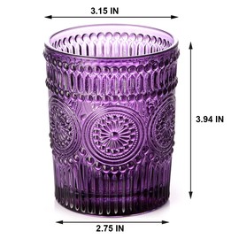 4 Pack Romantic Water Glasses-10.5 OZ Purple Vintage Drinking Glasses Tumblers for Whisky, Beer, Juice, Beverages, Cocktail