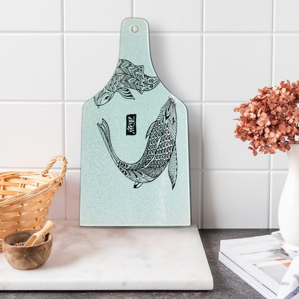 Lunarable Japanese Cutting Board, Pattern of Hand Drawn Koi Fish