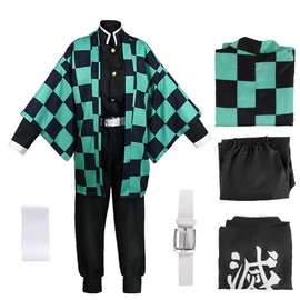 AUTOWT Demon Slayer Cosplay Costume Set - Tanjiro Cosplay Kimono Anime Cosplay Costume Outfit Uniform Role Play for Adult