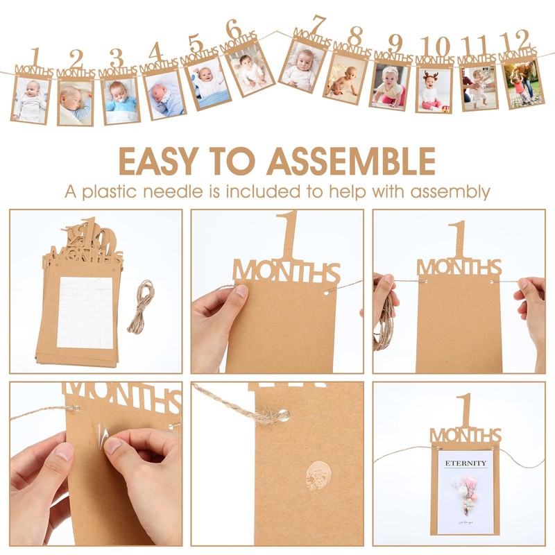 Nogeqi Pack of 12 Photo Garlands, 1st Birthday Girl Kraft