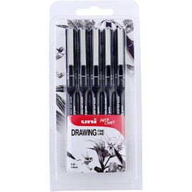 uni-ball PIN Drawing Pen 4 Markers, 1 Brush Grey, Sepia, Black