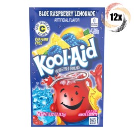 12x Packets Kool-Aid Blue Raspberry Lemonade Flavor Caffeine Free Soft Drink Mix