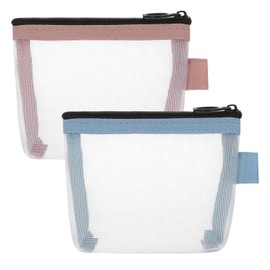Small Mesh Bag with Zipper, 2Pcs Mini Makeup Bags, Clear Nylon Make up Bag, Portable Small Makeup Pouch for Women, Travel Cosmetic Pouchs for Purse, Coin, Lipstick, Keys, Jewelry(Blue, Pink)