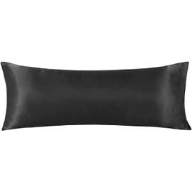Satin Pillow Case 1 Pack Pillowcase for Hair and Skin Satin Pillow Covers with Envelope Closure (Body 20X54 inch, Black)