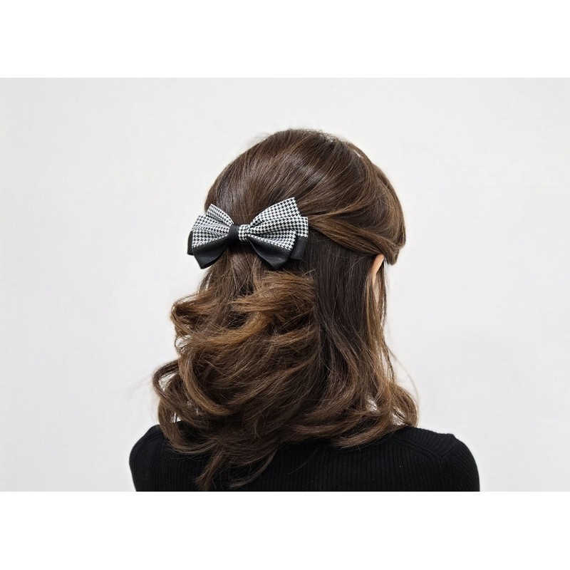 Burnaby houndstooth check ribbon hairpin / 버나비 하운즈투스 체크 리본