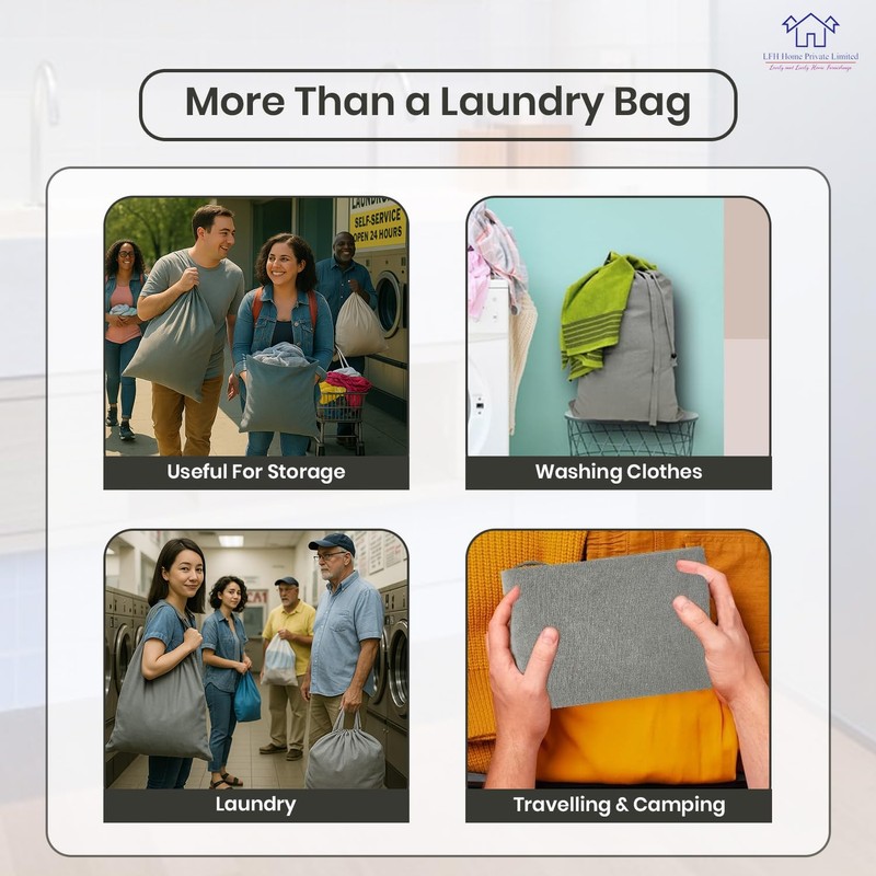 LFH Home Cotton Canvas Extra Large Laundry Bag with Handle,