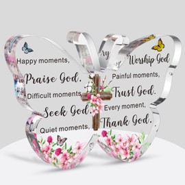 Barydat Acrylic Christian Gifts Bible Verses Religious Gifts for Women Men Inspirational Scripture Gifts Butterfly Prayer Room Decor Faith Keepsake Paperweights for Christmas Home (Praise God)