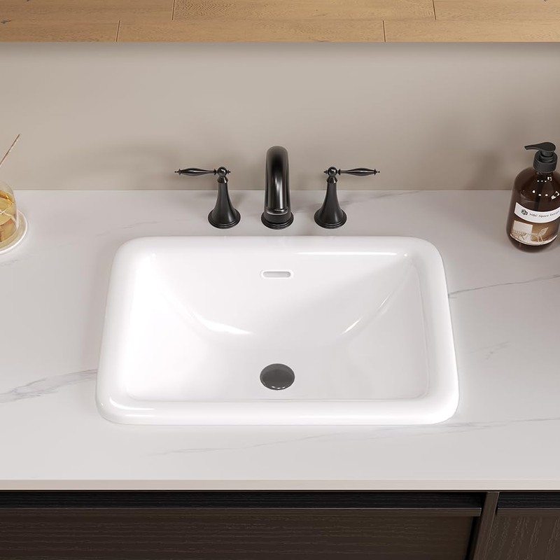 Bathroom Vessel Sink 20" x 15" Semi Recessed Sink White