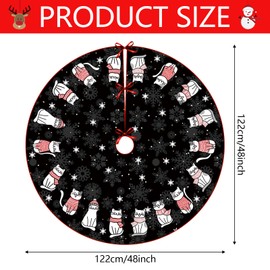 Large Christmas Tree Skirt, 122 cm Christmas Tree Skirt, Christmas Tree Skirt, Black Cat Christmas Tree Skirt, Christmas Tree Blanket Round for Merry Christmas Party Blanket Decorations