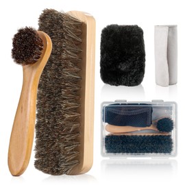 5 Pcs Horsehair Shine Shoes Brush Kit Polish Dauber Applicators Cleaning Leather Shoes Boots Care Brushes Suede Cleaner Brush with Microfiber Shoe Cloth.