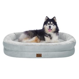 Orthopedic Waterproof Large Dog Bed: Memory Foam Washable Dog Bed with Bolsters - XXL Orthopedic Removable Cover for Medium Large Sized Pet - Non-Slip Bottom - Silver