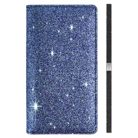 LOLOMLO Glitter Bling Checkbook Cover for Girls RFID Blocking Standard Register Check Book Case, Blue and Black, Rfid Wallet