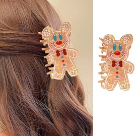 Christmas Gingerbread Hair Clips - Christmas Cute Glitter Gingerbread Large Size Christmas Hair Claw Clips for Thin/Thick Hair Style, Winter Acrylic Hair Clips Accessories for Women Xmas Decoration