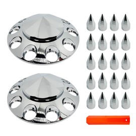 KRGUOD Front Axle Cover Combo Lug Nut Covers Wheel Covers Kits for Semi Truck Hubs w/Screw-On 33mm Lug Nut, ABS Plastic Chrome Plated, 10 Hole Removable Caps, 2Pcs (Installation Tool Included)