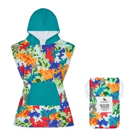 Dock & Bay Poncho with Hood - for Kids - Super Absorbent, Quick Dry - Includes Bag - Kids - Camo Cubes, Small (Age 4-7)