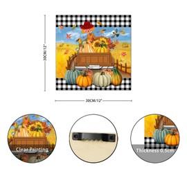 Thanksgivin Scarecrow Brown Truck Wooden Signs Retro Farm Pumpkin Maple Leaves Plaid Wall Plaque Harvest Thanksgiving Wall Decor Farmhouse Rustic Wooden For Living Room Bedroom Dining Room 12x12in