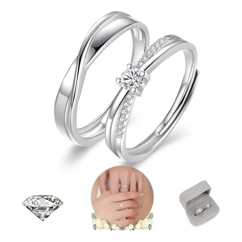 2 Anillos De Pareja Plata 925 Compromiso Promesa Ajustable GOOLUU