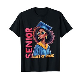 Class of 2025 Senior Afro Black Girl Boys Graduation Design T-Shirt
