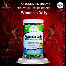 Nature's Aid Holistic Wellness Women's 7 Daily Multivitamin Pack, 30 Packets, Vitamin & Mineral Complex with Food-Based Blend, Essential Fatty Acids, Herbal Extracts