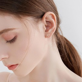 CZ Huggie Heart Earrings Cartilage for Women Girls 925 Sterling Silver Minimalist Hollow Love Heart Valentine's Day Mothers Day Wedding Piercing Earring Small Cute Hypoallergenic Jewelry (Gold)