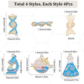 SUNNYCLUE 1 Box 16Pcs 4 Styles Science Charm Chemistry Charms Bulk Blue Metal Alloy Enamel Plated Cartoon Scientist School Study Laboratory Tube Cup Charm for Jewellery Making Charms Crafts Findings
