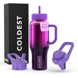 Coldest 40 oz Tumbler with Handle and Straw - 100% Spill Proof Tumbler with Straw (3 Lids) - Stainless Steel Insulated Leakproof Tumblers for Women & Men - Cup Holder Friendly - 36 oz (Purple Nova)