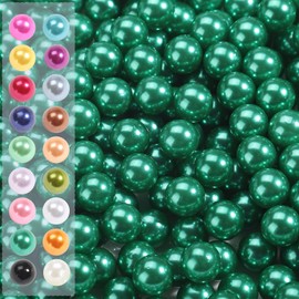 Angzhia 980pcs Undrilled Holeless ABS Faux Pearl Beads for Vase fillers, No Hole Round Pearls for Cosmetic Boxes, DIY Parts, Table Scatter, Wedding, Birthday Party Home Decorating (Dark Green, 8mm)