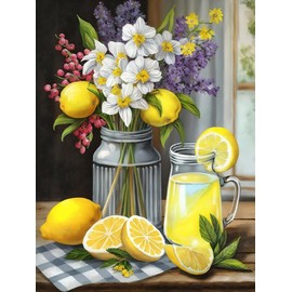 QAZWSX Lemons Diamond Art Painting Kits for Adult, 5D Diamond Art for Adults, Round Drill Painting by Diamonds Art and Crafts for Home Wall Decor Gift 12x16 Inch