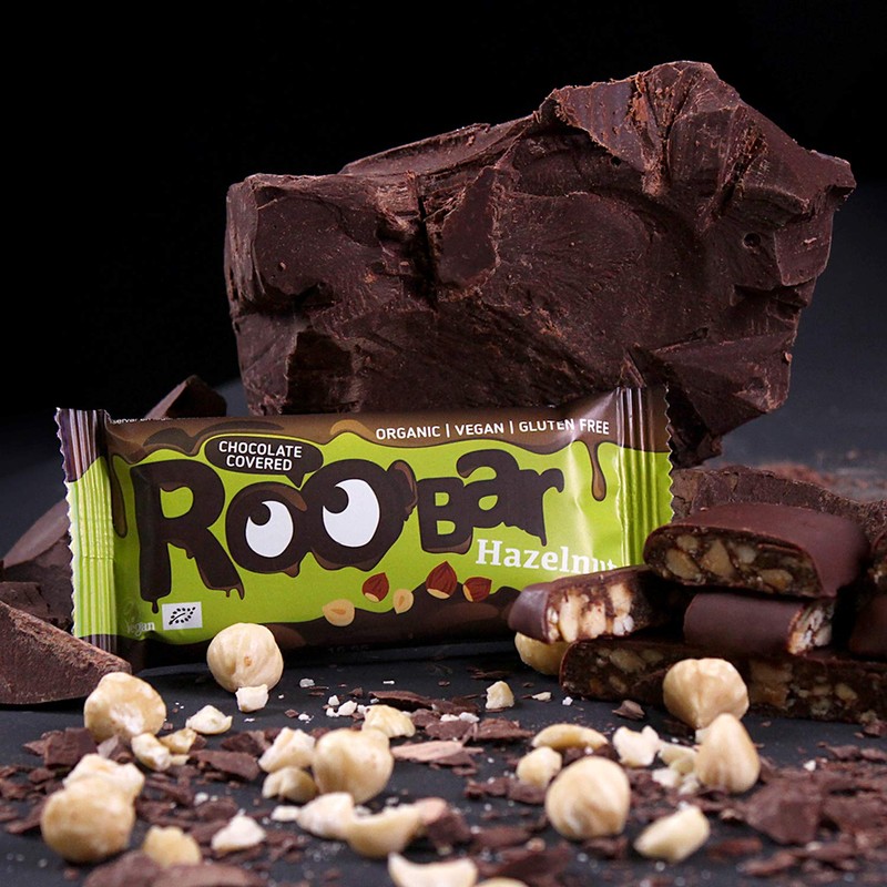 Roobar Haselnuss-Riegel mit Schokoladenüberzug – 100% Bio, Vegan, Fruchtriegel, milchfrei