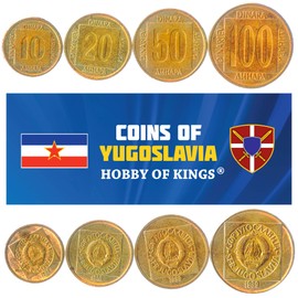 Set of 4 Coins from Yugoslavia. 10, 20, 50, 100 DINARA. 1988-1989
