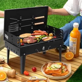 Portable Charcoal Grill, Foldable BBQ Grill Kit Easy to Carry, BBQ Cooking Instant Foldable for Outdoor Barbecues Camping Traveling Picnics Garden Beach Party