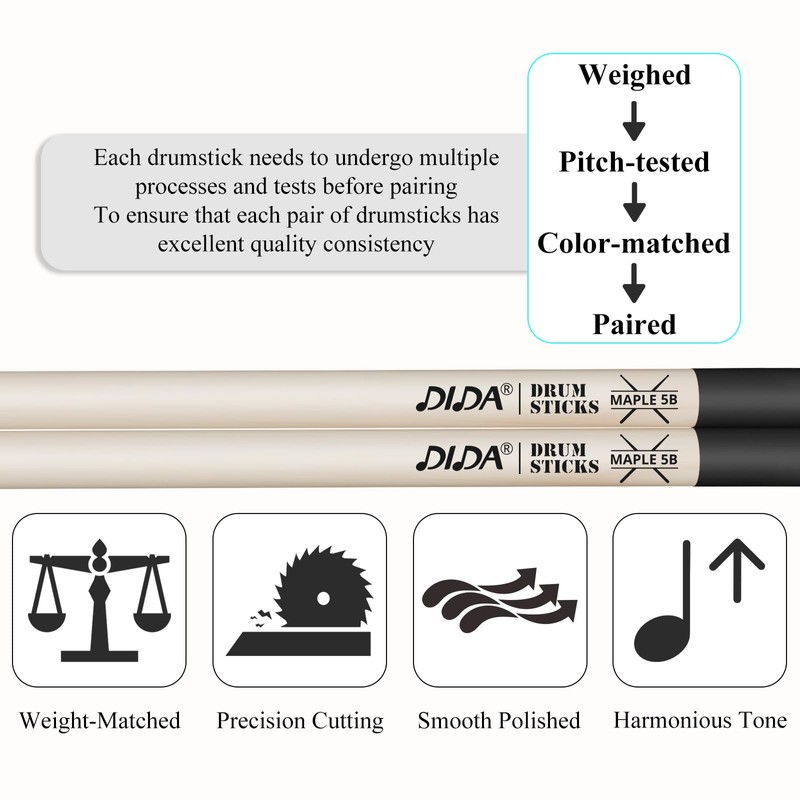 5B Drum Sticks, Drum Sticks for Drums, Natural Solid Wood丨Weight