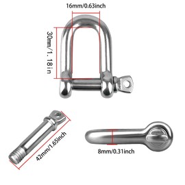 Retec 4 PCS D Shackle M8 D Links Hook Shackle Clip 304 Stainless Steel D Ring Shackle Lock Screw Shackles for Heavy Duty Rigging, Hauling, Camping, Sports & Hiking Accessories