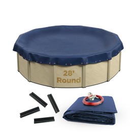 Buffalo Blizzard 28 ft Round Deluxe Plus Winter Cover for Above Ground Swimming Pools | Blue/Black | 4 ft Overlap & Wind Guard Clips Included for Secure Installation