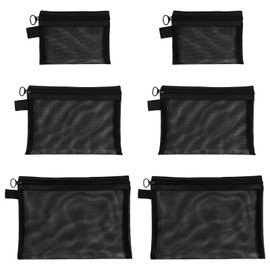 JAKOUE 6pcs 3 Type Mesh Makeup Organizer Bags - Big Zippered Cosmetic Pouches for Purse, Travel & Daily Storage (Black Nylon Multipurpose Pouch Set)