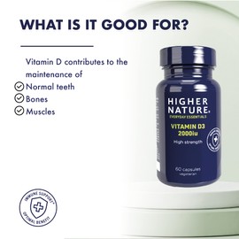 Higher Nature - High Strength - Vitamin D3 2000iu - Immune System Support - Bone & Muscle Support - Vegetarian Friendly - 120 Capsules