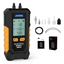 AUTOOL Manometer Gas Pressure Tester, Digital Manometer HVAC, 6 Units Differential Dual Port Pressure Gauge -101 to 200Kpa, Data Zeroing with Backlight LCD Display