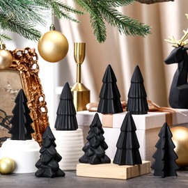 Nuenen 8 Pcs Ceramic Christmas Tree Porcelain Christmas Tree Winter Xmas Trees Mini Stoneware Trees for Mantle Table Shelf Living Room Bedroom Cabinets Office Desktop (Classic,Black)