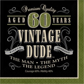 Creative Converting Vintage Dude 60th Birthday Lunch Napkins (Party Pack: 48 Count)