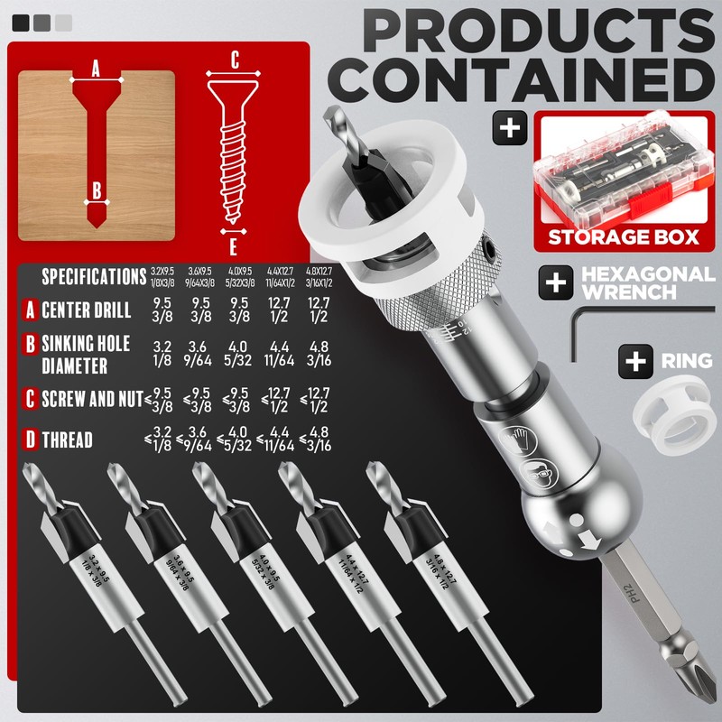 XDOVET Countersink Drill Bits Set Low Friction Depth Limiter with