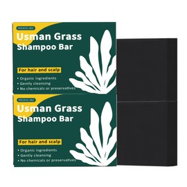 VAEYAE Natural Usman Grass Shampoo Bar, Cover Grey Hair Thickening & Darkening Usma Bar, Ultimate Solution for Healthy Hair Growth, Gray Hair Reverse Black Soap, Reducing Thinning Hair Loss 2 Pcs