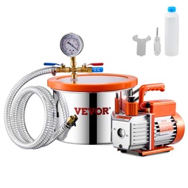 VEVOR 1.5 Gallon Vacuum Chamber and 3.5 CFM Pump Kit, Stainless Steel Chamber, Single Stage Vacuum Pump Degassing Chamber Kit, with Acrylic Lid, Oil, 4.92 ft Hose, for Degassing Resin Silicone Epoxies
