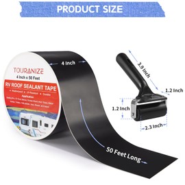 Touranize Butyl Sealant Tape with Rubber Roller, 4 Inch x 50 Feet RV Roof Tape for Camper Roof Repair, Boat Sealing, Trailer Roofing Seam Leaks, UV Resistant, Waterproof, Black