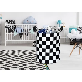 19.7 Inch Round Laundry Hamper Black Check Laundry Basket Fabric Storage Hamper Organization Basket, Storage Bin, Toy Box,Gift Basket with Handles for Room
